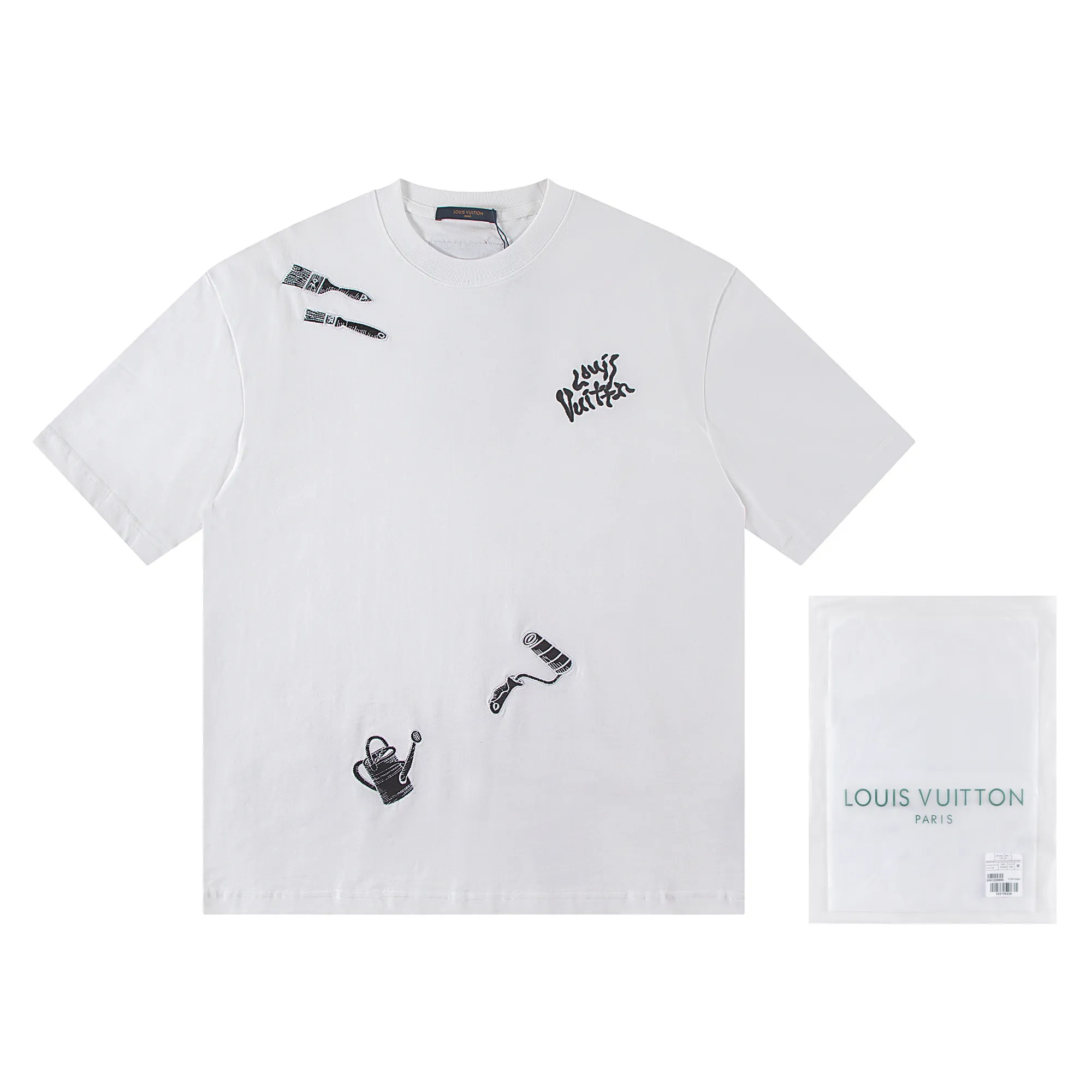 🅿️160 louis vuitto*2026 latest whitewash embroidered short-sleeved T-shirt Material: Made of high version 300g double yarn combed cotton Size: S M L XL Color: black and white Style number: W2809